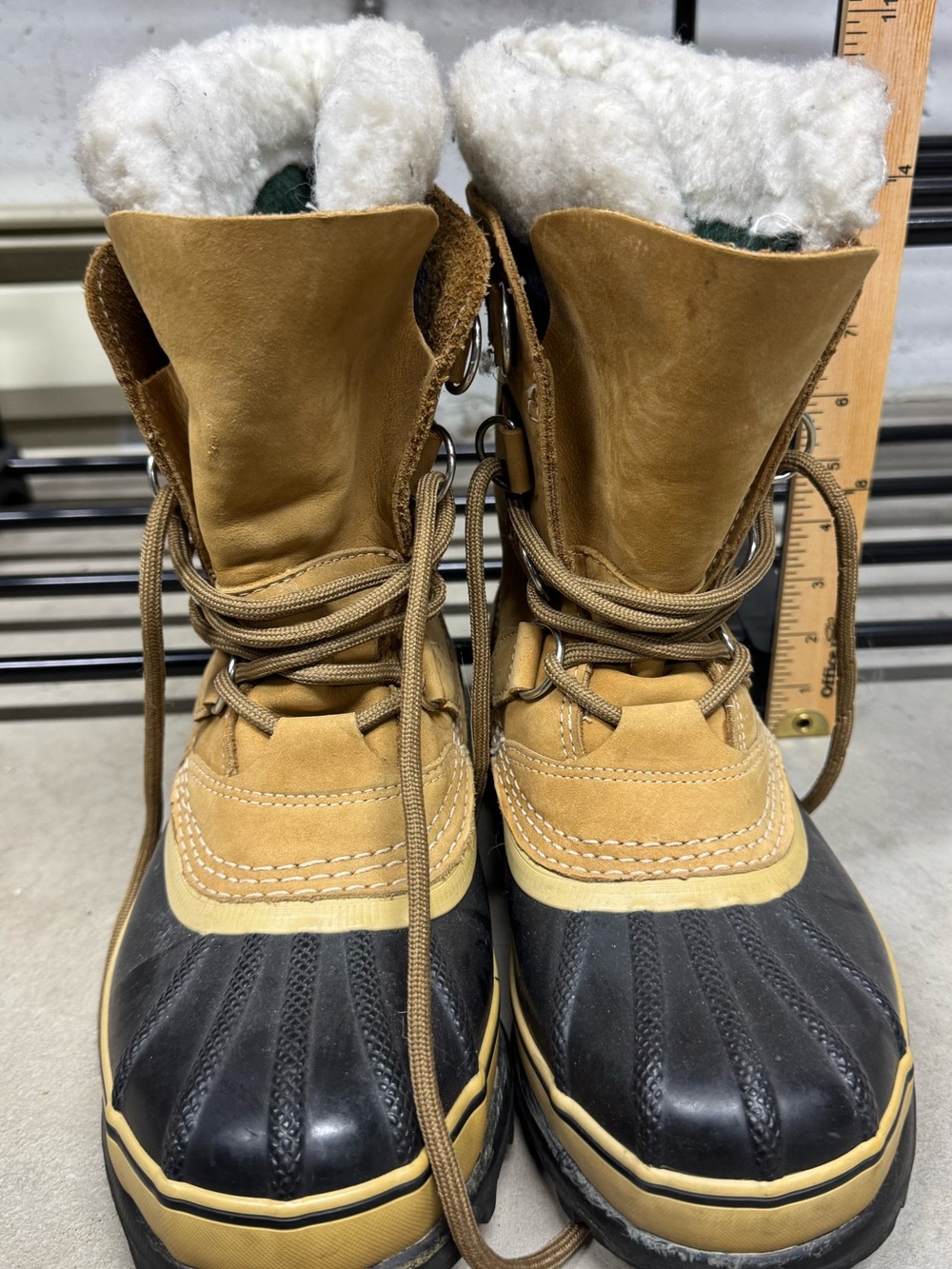 Tan and Black Shearling-Lined Winter Duck Boots